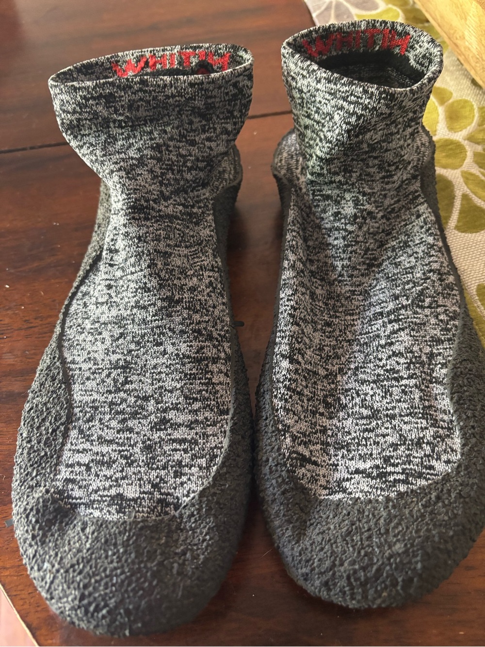 WHITIN Gray Marled Athletic Crew Socks with Red Logo
